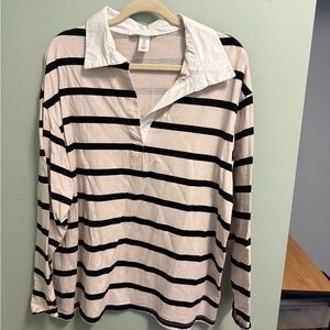 H&M Black and Cream Striped Top